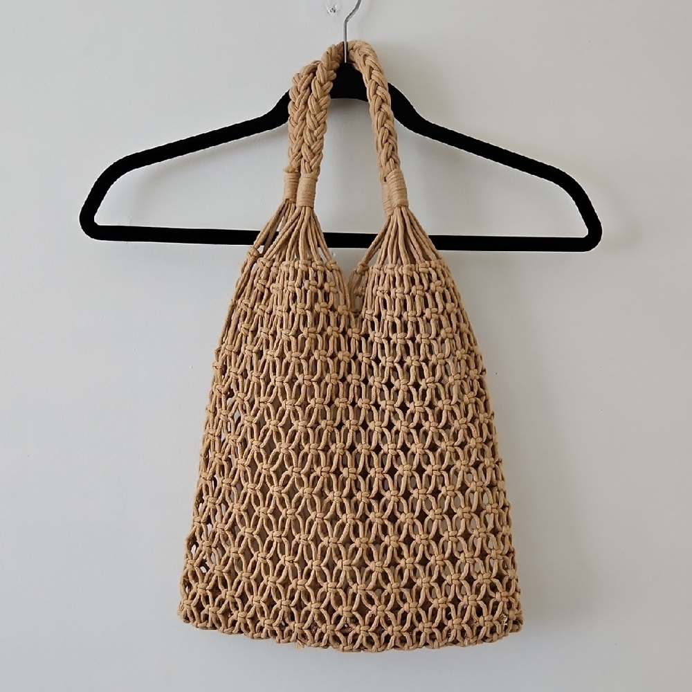 Elegant Tan Woven Tote Bag